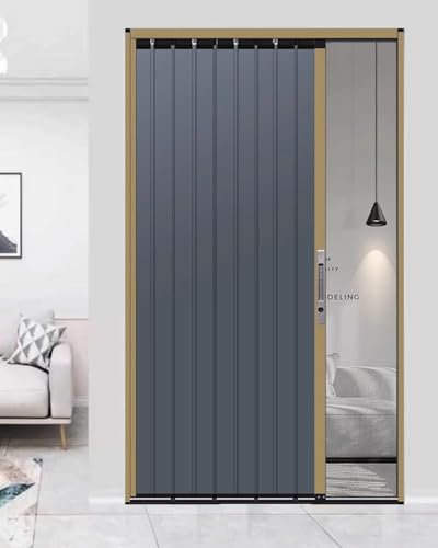 Concertina Door Interior Folding Door with Lock and Key, Metal Retractable Sliding Door Gate, Home Bedroom Accordion Door Screen, Kitchen Privacy Door with Hardware(Style 2,23x39in (58.5x100cm))