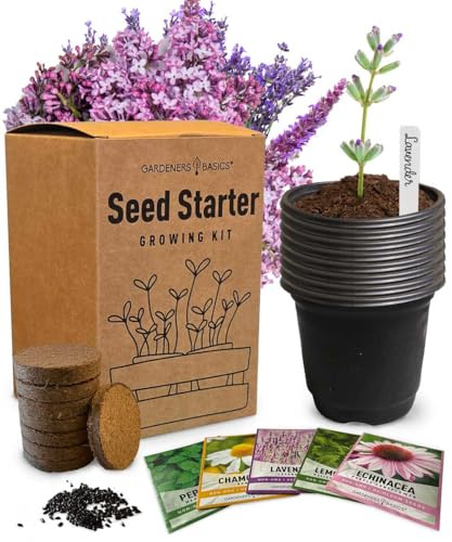 Tea Growing Kit - Includes Medicinal Lavender, Chamomile, Lemon Balm, Peppermint and Echinacea Heirloom Garden Seeds, Grow Pots, Soil, Plant Markers, Indoor Herb Kit Outdoor Tea Garden Kit