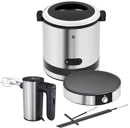 WMF Set 3-teilig Küchenminis 3in1 Eismaschine, Ice Maker für Frozen Joghurt, Sorbet und Eiscreme und Lono Crepes Maker, Creperie mit Wender und Teigverteiler und Kult X Edition Handrührgerät