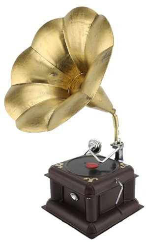 Asixxsix Vintage Gramophone Model, Iron Retro Phonograph Ornament, Retro Vintage Record Player Model, Retro Gramophone Turntables Model, Home Room Decor (Bronze)