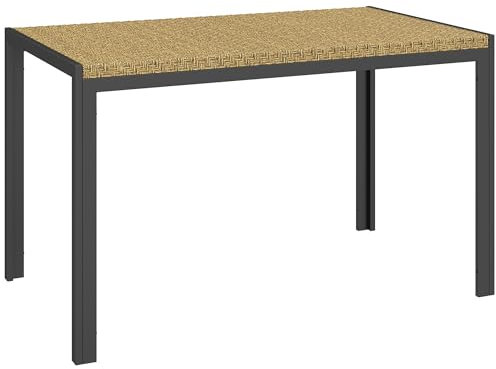 Outsunny Tavolo rettangolare da giardino, tavolo da pranzo per 4 persone in metallo e piano in resina intrecciata effetto rattan PE, dim. 120L x 70L x 72H cm beige