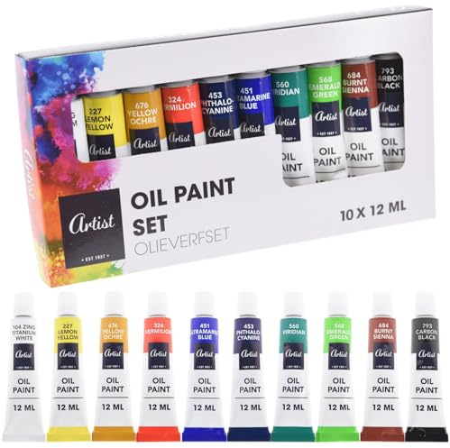 Envenzo Oil Paints Set For Beginners and For Kids and Adults Artist Art Class Set of 10 Non-Toxic Oil Paint Tubes X 12ML