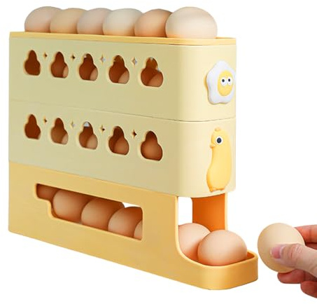 Dreuhuing Porte-Oeufs pour Réfrigérateur,Organisateur Automatique À Défilement Pour Frigo Avec Plateau Incliné - Plateau Réutilisable 3 Étages, Stockage Alimentaire Cuisine Idéal pour Maman et Famille