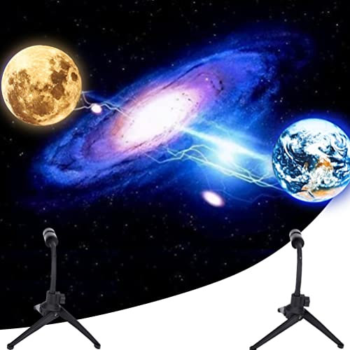 aqxreight Moon Earth Projection LED Lamp 3D Moon Earth Projector Lamp 360° Rotating LED Night Light for Selfie Background Home Decor (Support)