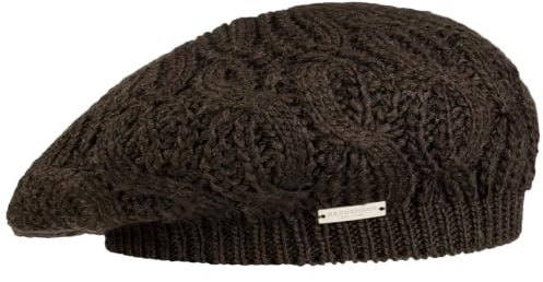 Seeberger Uni Strickbaske Winterbaske Damenbaske Baskenmütze Damen - mit Futter Herbst-Winter Winter