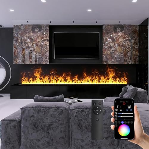 Camino a Vapore Acqueo, Camino Elettrico da Incasso con Atomizzazione 3D, Telecomando e App Mobile, Fiamma Simulata Multicolore e Regolazione Elevata, Decorazioni per Caminetti Domestici,120cm/47.2in