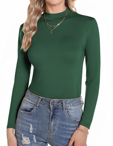 Aottori Langarmshirt Damen Stehkragen Baumwolle Slim Fit Stretch | Rollkragenshirt, Basic Tops, Oberteile Langarm, Dünn, Eng, Unterziehshirt，Elegant, Frühling Herbst Winter, Einfarbig