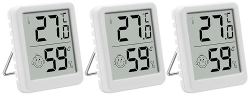 Thermometer Hygrometer Innen Mini LCD Digital Zimmerthermometer Luftfeuchtigkeitsmesser mit Smiley Anzeige für Babyzimmer Wohnzimmer Büro Gewächshaus (3PCS)