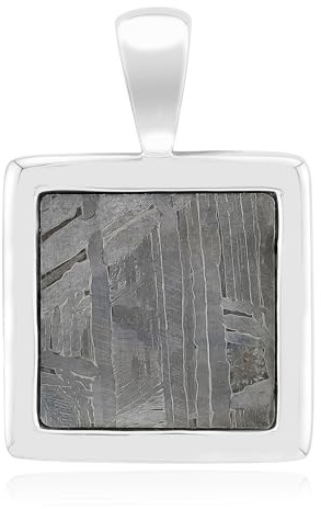 Cavill Aletai Meteorit Anhänger 925 Sterling Silber 2,83 ct Carré Schliff quadratisch moderner Schmuck mit metallisch grauem Design, einzigartiges 23x15 mm Schmuckstück