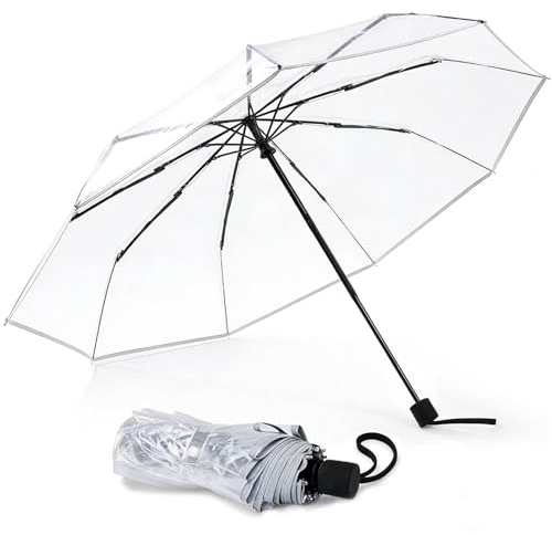 Oppingster Regenschirm Transparent, Robust, Sturmfest, Schutz, Wasserdicht, Faltbarer Reiseschirm, Tragbares Outdoor, Zubehör für Regnerische Tage