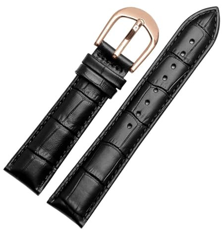 NFJNFCF Kompatibel mit Casio/Armani/TITUS-Armband, Herren- und Damen-Accessoires, 12 mm/14 mm/18 mm/20 mm, 22 mm, weiches und bequemes Lederarmband(Black rose pin,24mm)