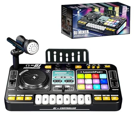Kids DJ Mixer, Decks For With Microphone, Piano Keys, Lights, Interactive Music Keyboard Toy,r Table Whack-a-Mole Game Dynamic Lighting Effects Musical Toy