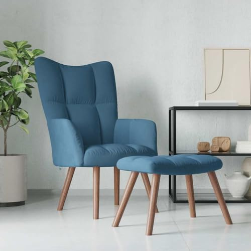 Emmtore Relaxsessel mit Hocker Sessel Fernsehsessel Polstersessel Polsterstuhl Relaxstuhl Loungesessel Armsessel Ohrensessel Samt Blau,Mit Fußablage