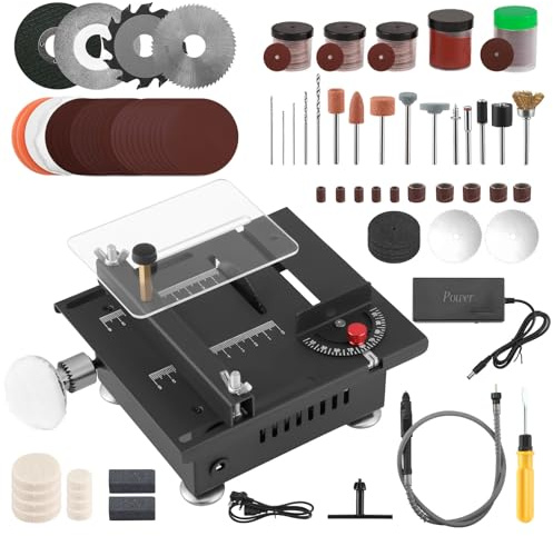 Mini scie circulaire multifonctionnelle de table, scie à table portable de 100W, alimentation 7 vitesses 0-90°, découpe électrique de bois, découpeuse de table en bois réglable, scie à onglet
