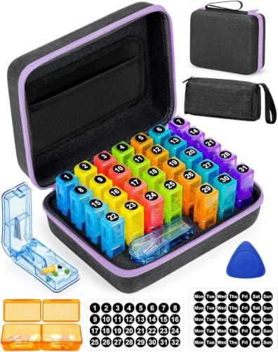 Monatliche Pillenbox Organizer 31 Tage, 2 Mal pro Tag (AM/PM) Große Tablettenbox mit 2 Fächern pro Tag Wochen-Monats-Organizer für Vitamine, Medikamente & Nahrungsergänzungsmittel