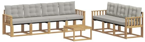 vidaXL Outdoor-Sofagarnitur mit Kissen 8 pcs Weiß und Hellgrau, Moderner Garten-Sofa, strapazierfähiges Outdoor-Sektionen-Set, bequemes Terrassenmöbel, ideal zum Entspannen