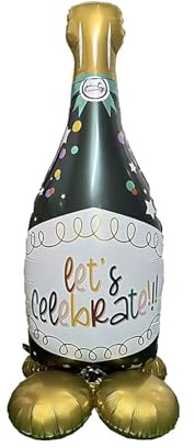 Foil Balloons, Standing Champagne Bottle Balloon for Party Decorations, Self Inflating Giant Balloon with Self-Seal Valve, Celebration Decor for Adult Parties