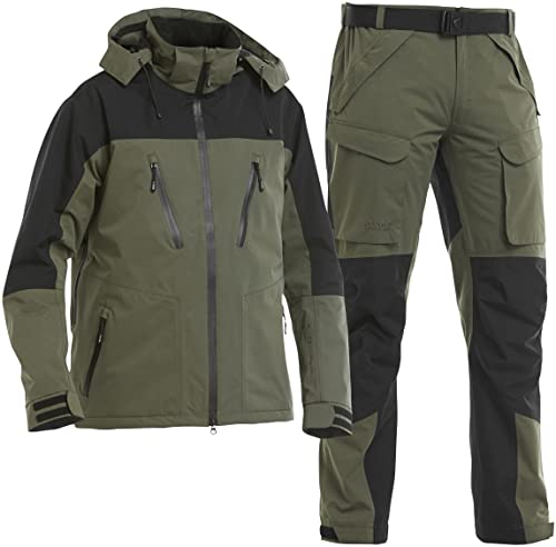 FLADEN Outdoor Authentic 2.0 Angel Anzug - Grün-Schwarz - Jacke + Hose - Wasserdicht Atmungsaktiv Winddicht - Angelanzug Gr. S - XXL (S)