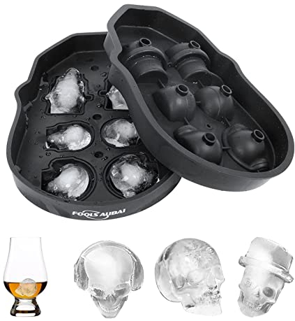 FOOLSALIBAI Totenkopf-Eiswürfelformen, flexible Silikon-Eiswürfelform, lustiger Eisschädel für Whiskey, Cocktails und Saftgetränke mit Mini-Trichter