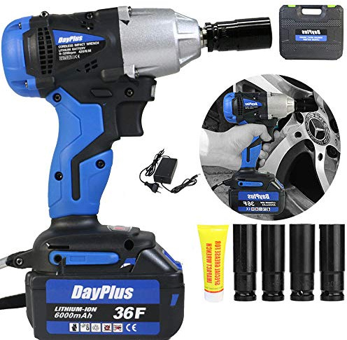 ZanGe Electric Impact Wrench Driver 18V 460N.m 6000mAh Battery-½ inch Square Drive-Variable Speed-Forward Reverse- 4 Socket Carry Case | Ideal for Roadside Car Wheel Emergency Black/Blue
