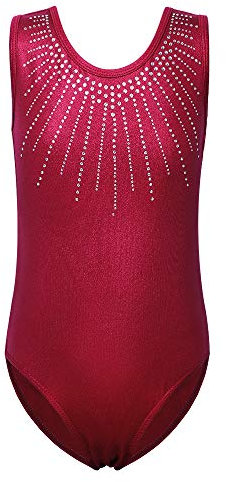 ZNYUNE Mädchen Kinder Turnbody Ärmellos Turnanzug Gymnastik Trikot Gymnastikanzug 199 WineRed 12A