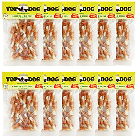 Topdog Kaustangen Hund klein im Hähnchenfiletmantel 12 x 70g - Mini Hunde Kaustangen mit Huhn - 100% natürlich - Für große und kleine Hunde - Idealer Hundesnack mit Geschmack und Pflege
