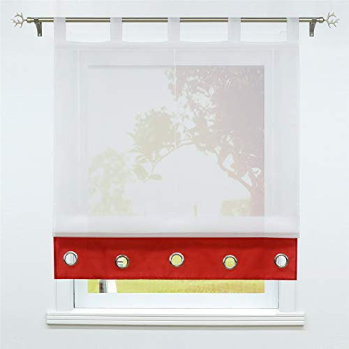 SCHOAL Raffrollo mit Schlaufen Transparente Raffgardine Modern Schlaufenrollo Weiß Gardinen Voile 1 Stück BxH 100x155cm Rot