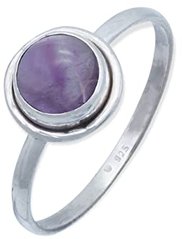 mantraroma Damen Ring Silber mit Stein Amethyst Edelstein lila schlicht modern