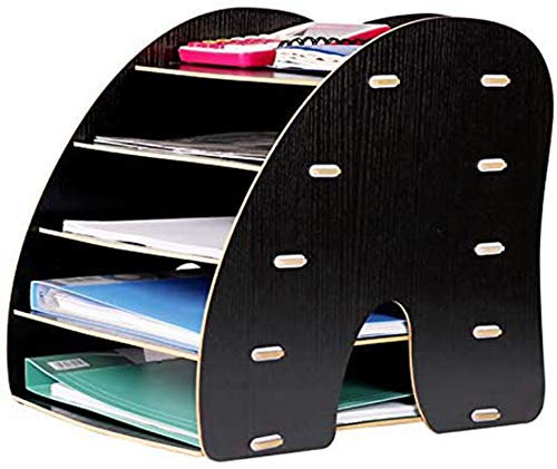 Holz Ablagesystem Büro Organizer- Stehsammler A4 Schreibtisch Organizer, Stehsammler holz, Dokumenten organizer, Abnehmbare Buchstütze, Für Magazine, Papiere und Dokumente (schwarz)