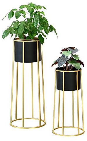 [en.casa] Soporte para Plantas de Metal Set de 2 Piezas 50 x 25 x 25 cm y 70 x 30 x 30 cm Estantería para macetas Bastidor para macetas Color Dorado y Negro