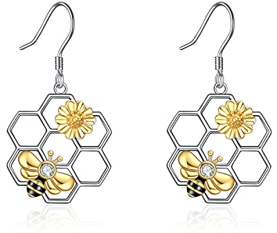 Biene Ohrringe Sterling Silber Sonnenblume Wabe mit Hummel Ohrringe Schmuck Geschenke für Damen Mädchen
