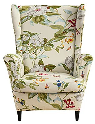 NILUOH Stretch-Bezug für Ohrensessel, 2-teilig, Bedruckt, für Ohrensessel, Sofa-Schonbezug, Spandex, Blumenmuster, Möbelschutz mit elastischer Unterseite, für Wohnzimmer, 26