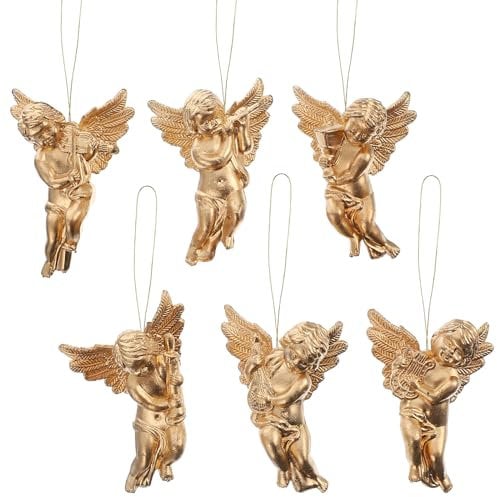 Garneck 24Pcs Christmas Angel Ornament, Mini Angel Cherub Christmas Tree Decorations, Miniature Angels Figurine Hanging Decors for DIY Wedding Party (Golden)