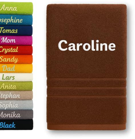 Pet-Jos Personalisiertes Badetuch mit Namen Schön Bestickt Name Benutzerdefinierte Handtuch 140 x 70 cm Badetuch Baumwolle Handtuch (Braun)