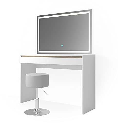 Vicco Schminktisch Emma, Weiß, 120 cm mit LED-Spiegel und Hocker