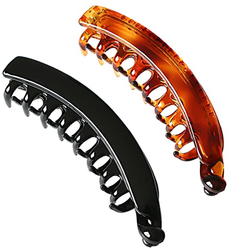Androxeda 2 Stück Klaue Clips Große Haarklammer Pferdeschwanz Haarklammer Haarspange Bananenspange Damen Hochwertig Robust für Mehr Volumen(Schwarz und Braun)