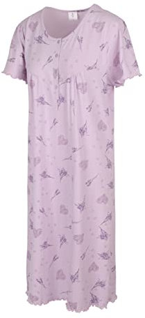 Nachthemd Damen Kurzarm Nachthemd Sommer Nachtwäsche Schlafkleid Flieder mit floral aufgedrucktem Muster aus 100% Baumwolle für Frauen S, M, L, XL, XXL