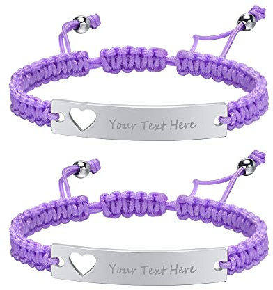 VNOX Personalisierte Gravur Paare Schwestern Freundschaft Brautjungfer Familie Schmuck-Set für 2/3/4/5 Edelstahl Geflochtene Hohl Herz Bar Armband für Frauen Männer