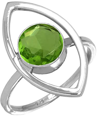Jeweloporium 925 Silber Ringe für Damen Grün Peridot-Quarz Stein Handgefertigt Silber Ringe Größe 54(17.2) Muttertag Geschenk Mode Schmuck