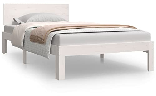 vidaXL Massivholzbett Bettgestell Bett Holzbett Einzelbett Bettrahmen Lattenrost Schlafzimmerbett Schlafzimmermöbel Weiß Kiefer 100x200cm