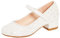 Girls Faux Leather Low Block Heel Party Shoes Ivory Glitter 1 UK