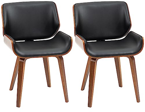 HOMCOM Lot de 2 chaises de Salle à Manger Style Vintage Assise revêtement synthétique Noir et Pieds en Bois