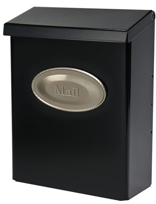 Architectural Mailboxes Designer Galvanized Steel, Locking Wall Mount Mailbox, Black with Satin Nickel