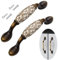 Vulevirtue 2 Stück Vintage Blumenmuster Schrankgriff Blumenmuster Türgriffe Keramik Schrankgriffe,Schrank Schublade Stoßgriff mit Schrauben,für Küche Schublade Schränke Tür (144 * 40mm/Brown)