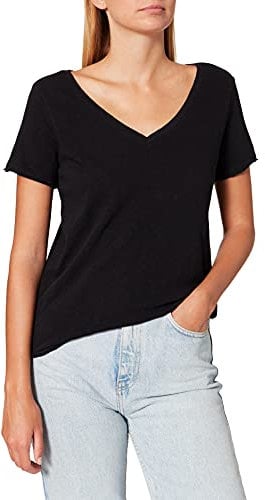 Marc OߴPolo Denim Mujer Camiseta de algodón orgánico con cuello de pico, Negro (Black), XXL