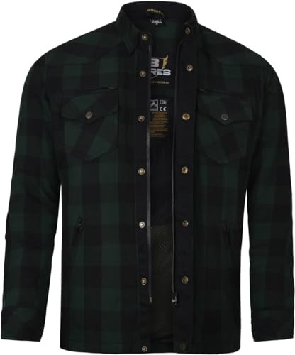 Bores Lumberjack Premium Motorradhemd (Dark Green/Black,XXL)
