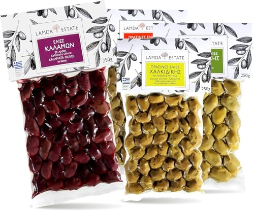 Griechische Oliven – Kalamata & grüne Oliven, 1 kg Gesamtmenge, in Salzlake, vakuumverpackt