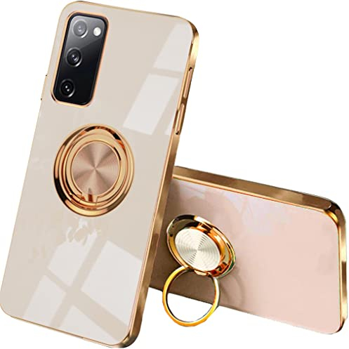 SEAHAI Coque pour Samsung Galaxy S20 FE 5G/4G, Ultra Mince Élégant en Silicone Souple Galvanoplastie Design Coque Brillante Antichoc TPU Gel Etui avec 360 Degrés Rotation Bague, Rose
