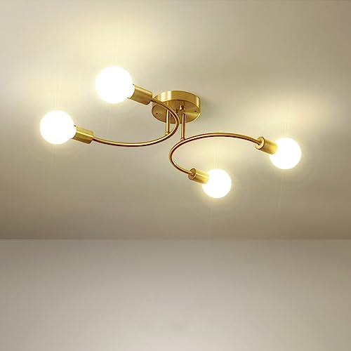 NIUNIAJ Deckenlampe Vintage 4 Flammig Sputnik Industrielle Deckenlampe Retro Kronleuchter,Kompatibel mit E27 LED,CFL und Edison Lampe, Deckenlampe Kronleuchter für Wohnzimmer Esszimmer Küche(Gold)