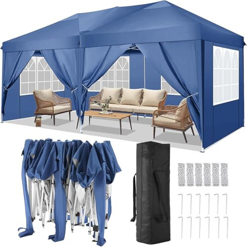 COBIZI Tonnelle 3x6m Tonnelle Pliante 3x6 Barnum Pliant Tonnelle de Jardin Exterieur Imperméable Professionnel Tente de Reception Camping avec 6 Côtés, Bleu